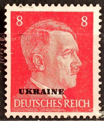 DR-OKUPACE UKRAJINY: MiNr.6 Adolf Hitler 8pf přetisk UKRAINE (*) 1941