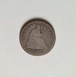 Spojené státy americké , 1854 , čtvrt dolar, stříbrná mince