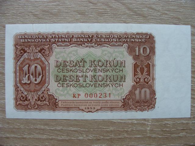 10 Kčs 1953 KP 000231  UNC, originál foto, TOP bankovka z mé sbírky - Bankovky