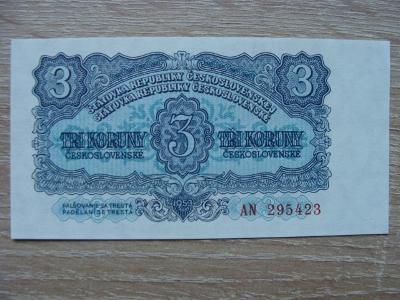 3 Kčs 1953 AN 295423 UNC, originál foto, TOP bankovka z mé sbírky 
