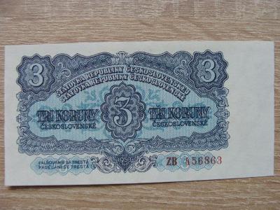 3 Kčs 1953 ZB 456863 UNC, originál foto, TOP bankovka z mé sbírky 