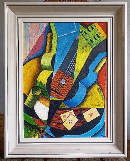 Olejomalba podle Juan Gris - Tři karty. Krásný kubismus. - Starožitnosti a umění