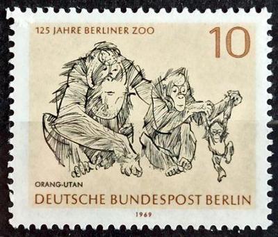 WEST BERLIN: MiNr.338 Orangutan Family 10pf, Berlin ZOO ** 1969