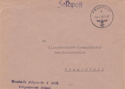 Německo, polní pošta 1943 - velitelství letiště Kbely, Praha. POZOR!