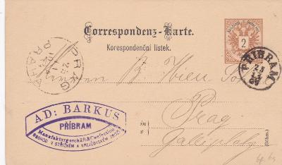 Rakousko, Příbram 1884, firma - Praha.