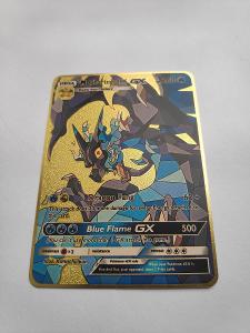 kovová zlatá karta Mega Charizard X GX