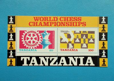 ✱✱ Tanzánie 1986 == ROTARY Int. -- MS v ŠACHU == aršík, soutisk ✱✱