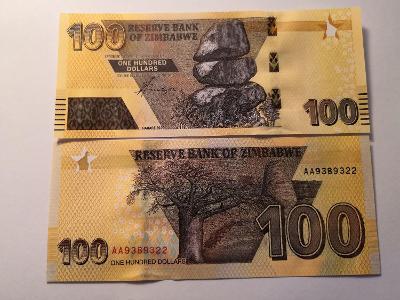 Zimbabwe 100 Dollars 2020 (2022)﻿ Hybrid- Prefix AA - podpis: Mangudya