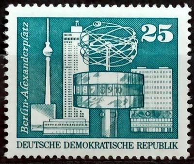 DDR: MiNr.1854 World Clock, Alexander Square 25pf Buildings GDR **1973