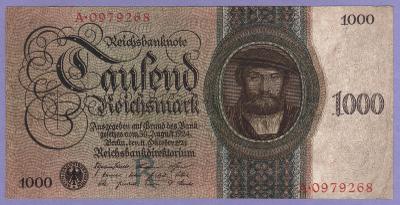 !! velmi vzácná bankovka 1000 Marek 1924 Německo platná u nás stav !!