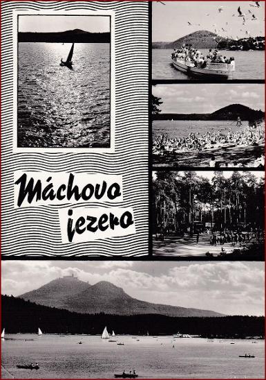 Máchovo jezero * pláž, lodě, koupání, okénková * Česká Lípa * V323 - Pohlednice místopis
