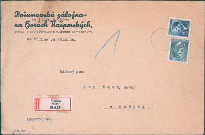 12B1068 Dopis Pošumavská záložna Kašperské Hory, Stachy - Eger Sušice