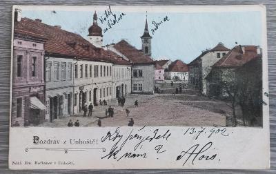 Pohled Unhošť u Kladna - pěkný záběr - 1902 - dlouhá adresa