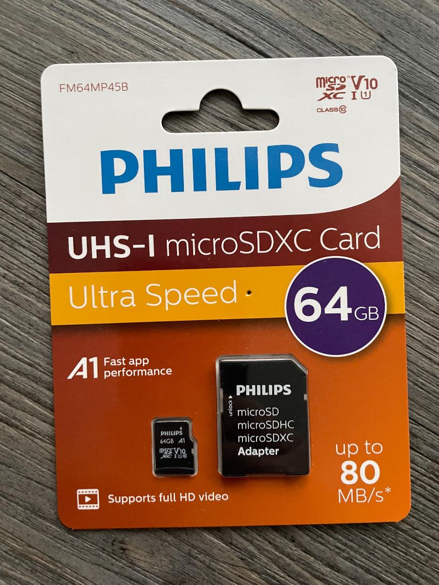 Skvělá MicroSDXC PHILIPS Ultra Speed UHS-I 64GB + adaptér - Elektro