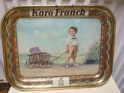 Plechová reklamama tác káva Karo- Franck obrázek mlýnek 