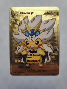 Pokemon kovová zlatá karta Pikachu