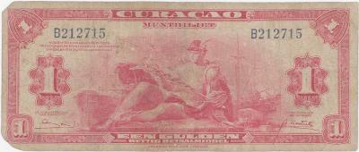 Curacao, 1 Gulden, 1947, Pick 35b, VG, chybí horní a dolní roh