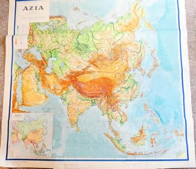 Velká nástěnná mapa Asie, 1956, unikát !!!