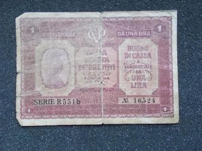 Bankovka Itálie Jedna Lira 1915 Bueno Cassa Veneta Prestiti 1 Lira