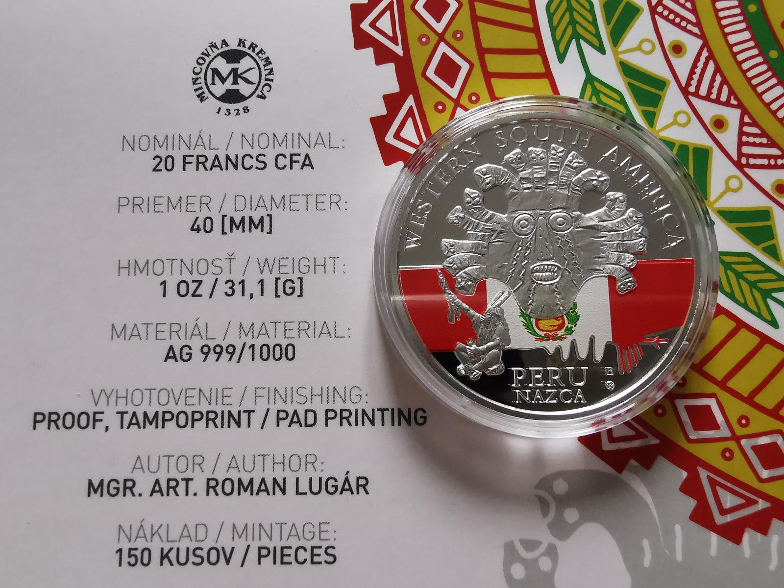 PERU, len 150 ks, Mincovňa Kremnica, 1 oz Ag mince - Zberateľstvo