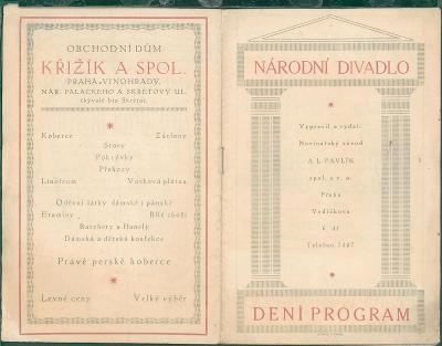 2A1923 Program Národní divadlo včetně mnoha inzerátů cca 1910