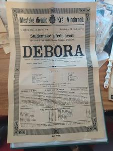 2A1931 Divadlo Král. Vinohrady - plakát na představení DEBORA, 1916 R!