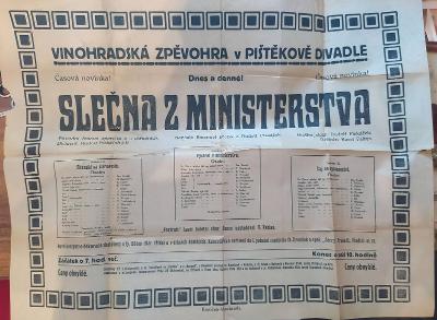 2A1932 Vinohrady Pištěkovo divadlo - plakát Slečna z ministerstva 1921