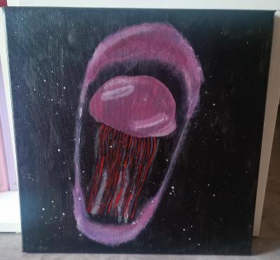 Ručně malovaný obraz medúzy malovaný akvarelovými barvami