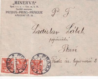 Přední strana obálky, Minerva, papírnictví
