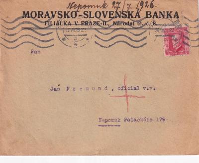 Obálka, Moravskoslovenská banka, 1926