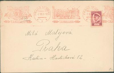 10B5108 Dopis na M. Matějová Praha, strojové razítko T.G.M. 1935