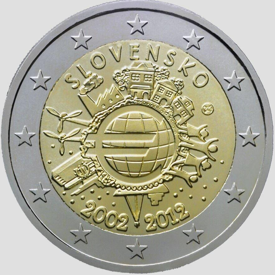 Pamätné 2 EUR Slovensko 2012 Desať rokov eurobankoviek a mincí - Zberateľstvo