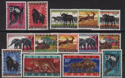 Belgické Ruanda Urundi 1959/61 ** komplet fauna mi. 161-172 + 180-181 