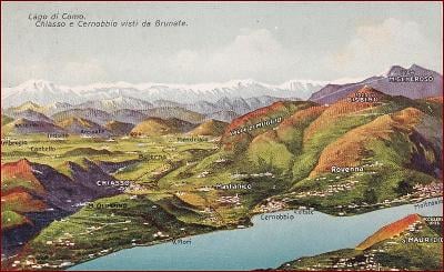 Lago di Como * jezero, mapa na pohlednici, hory, Alpy * Itálie * Z974