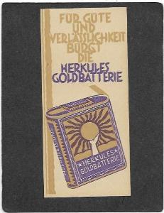 Reklamní účtenka, baterie, Herkules Goldbaterie,  ca 1920