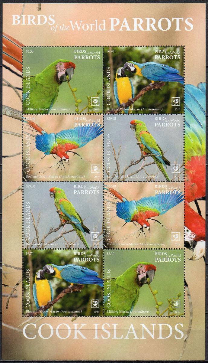 Cookovy ostrovy-Papoušci 2019**  Mi.Klb.2269-2272 / 190 € - Tematické známky