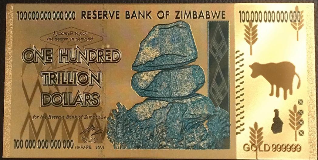 Zlatá bankovka 100 000 000 000 000 zimbabwských dolarů - Sběratelství