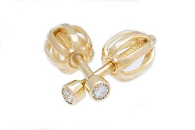 Náušnice zlaté pecičky na šroubek s přírodními diamanty průměr 2x 2mm 