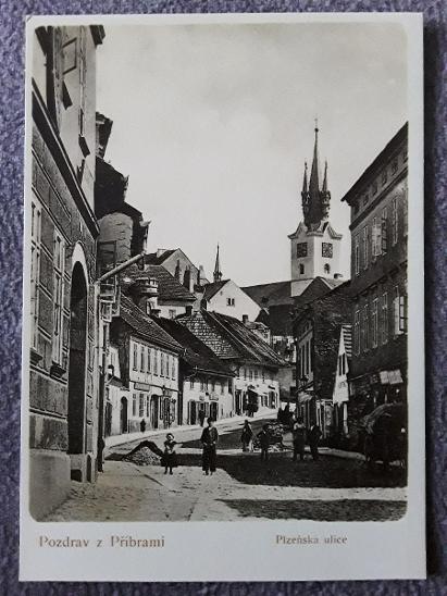 Pohlednice Pozdrav z PŘÍBRAMI - Plzeňská ulice •  reprint  - Sběratelství