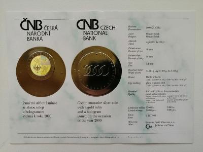 (18) Vzácný Certifikát AG mince se zlatou inlejí k roku 2000 PROOF