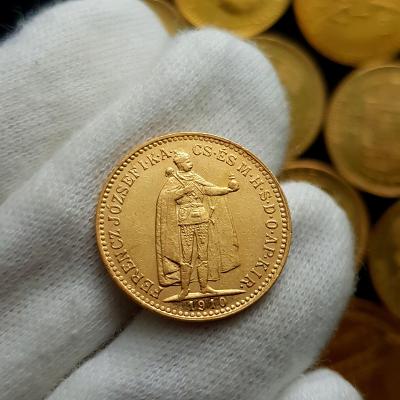 Krásná uherská 10 Koruna 1910 KB, František Josef I., zlatá mince 