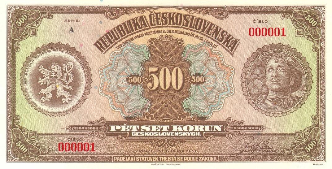 500 KORUN 1923 státovka - novotisk 2022, serie A - Bankovky