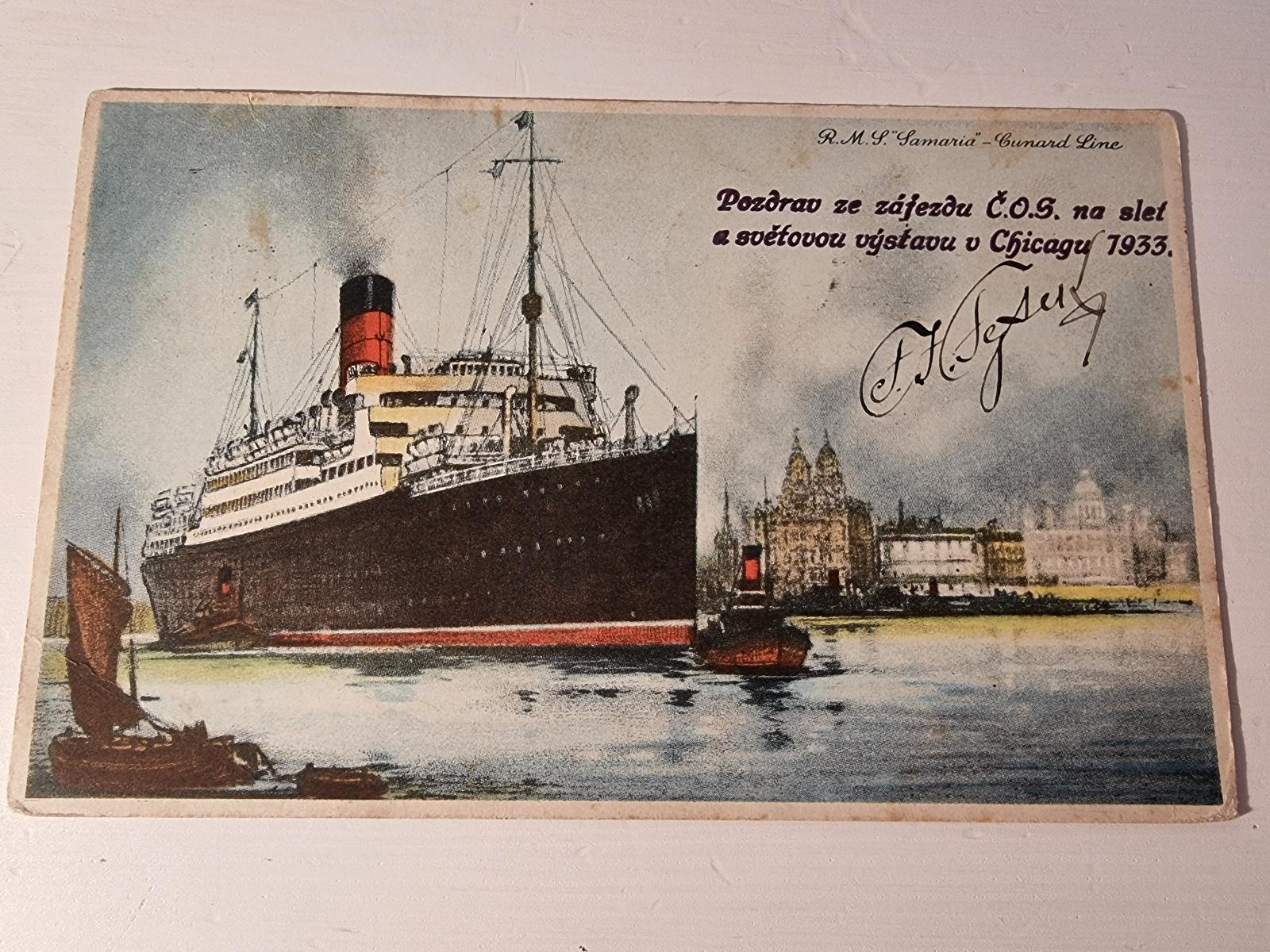 Stará pohlednice MF 1933 R.M.L. Lamaria Cunard Line Passenger Ship - Pohlednice