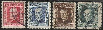 ČSR MASARYK 1925,I. typ,úzký form.190A-193A,kompl., P1,1,4,3, OD 1Kč !
