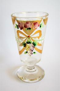 starožitný sklenený pohár - ručne maľovaný smalt - Jugendstil