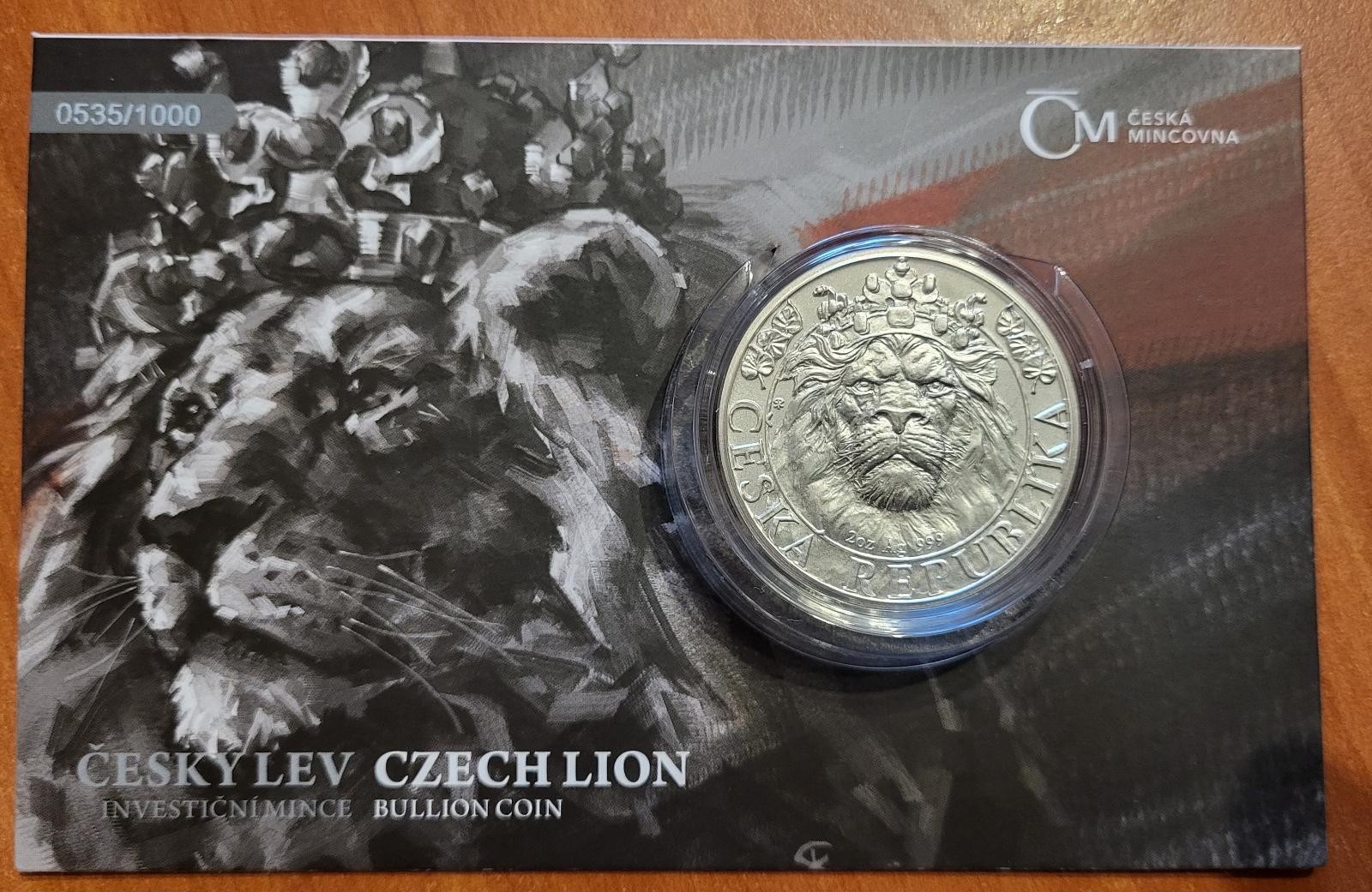 Strieborná dvojuncová investičná minca Český lev 2022 stand číslovaný - Numizmatika