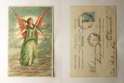 Přání, Nový rok, anděl, DA 1901, sypaná