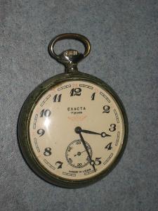 Jednoplášťové kapesní hodinky EXACTA, obecný kov, železničářské 
