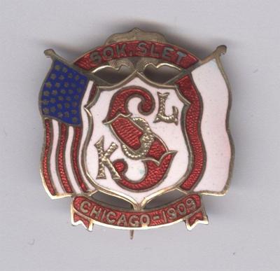 Sokolský slet Česko-Amerického Sokola Chicago 1909 smaltovaný odznak