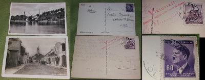 Pohlednice Poštovní známka ADOLF HITLER Deutschland siegt an allen Fro